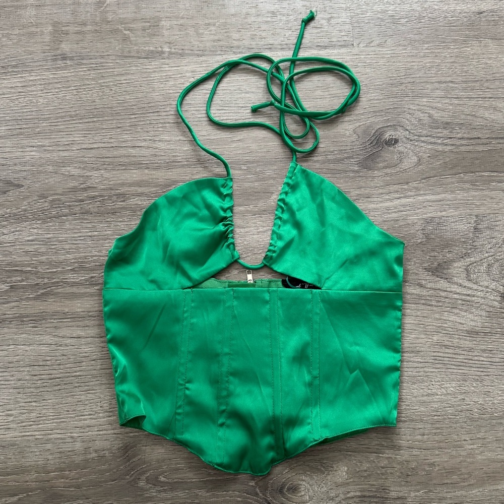 Green Satin Halter Corset Top